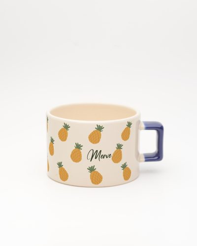 Lacivert kulplu Ananas Desenli Fincan, ön yüz