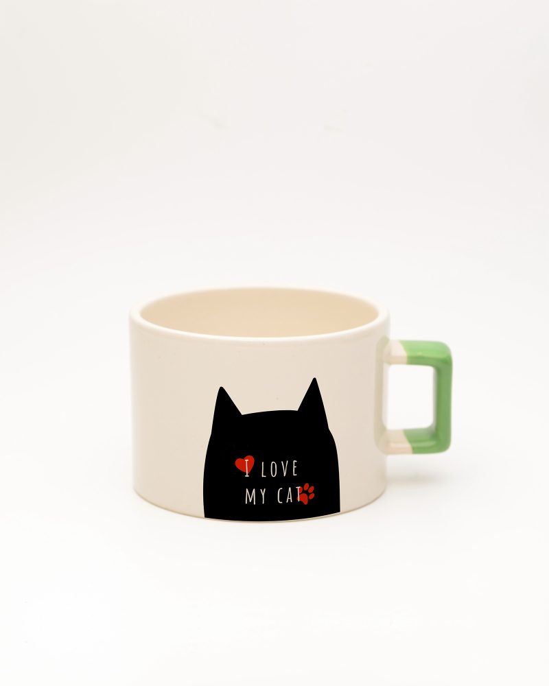 Açık Yeşil kulplu I Love My Cat Fincan, ön yüz