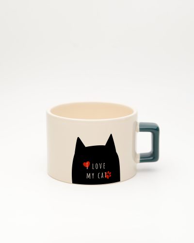 Koyu Yeşil kulplu I Love My Cat Fincan, ön yüz
