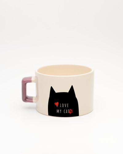 Mor kulplu I Love My Cat Fincan, arka yüz