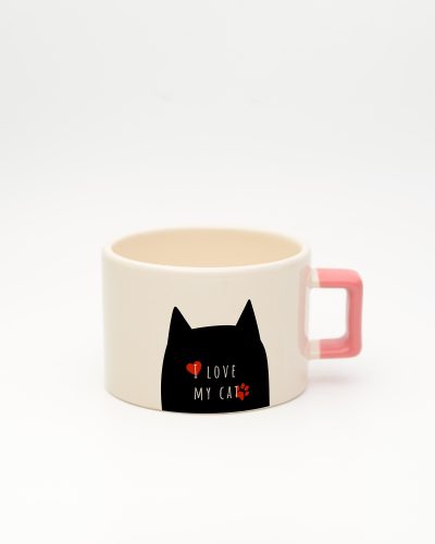 Pembe kulplu I Love My Cat Fincan, ön yüz
