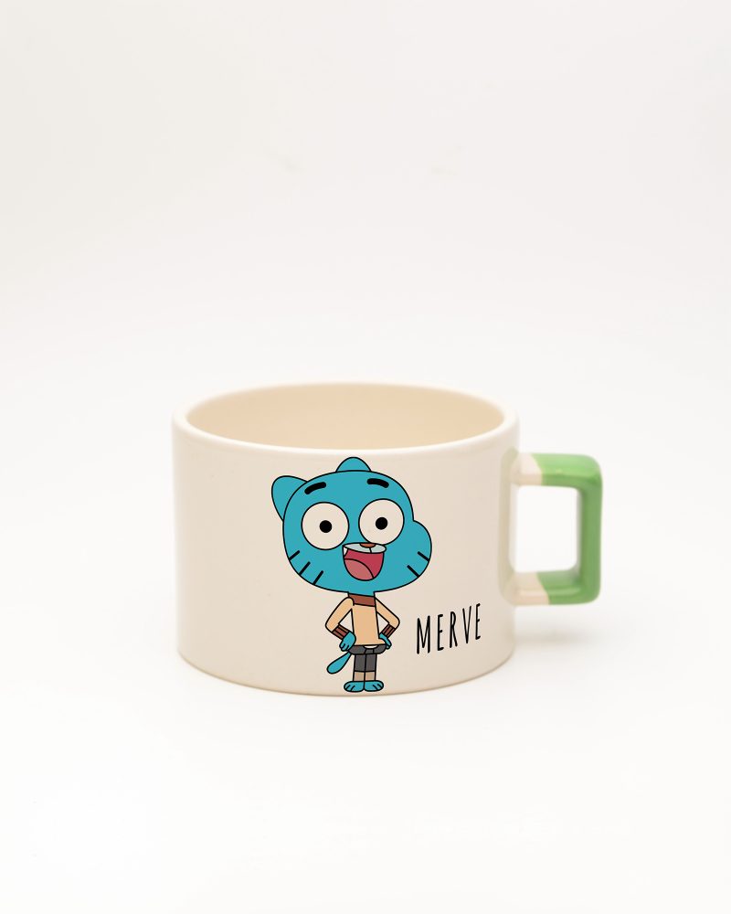 Açık Yeşil kulplu İsme Özel Gumball Fincan, ön yüz
