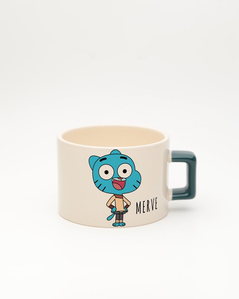 Koyu Yeşil kulplu İsme Özel Gumball Fincan, ön yüz