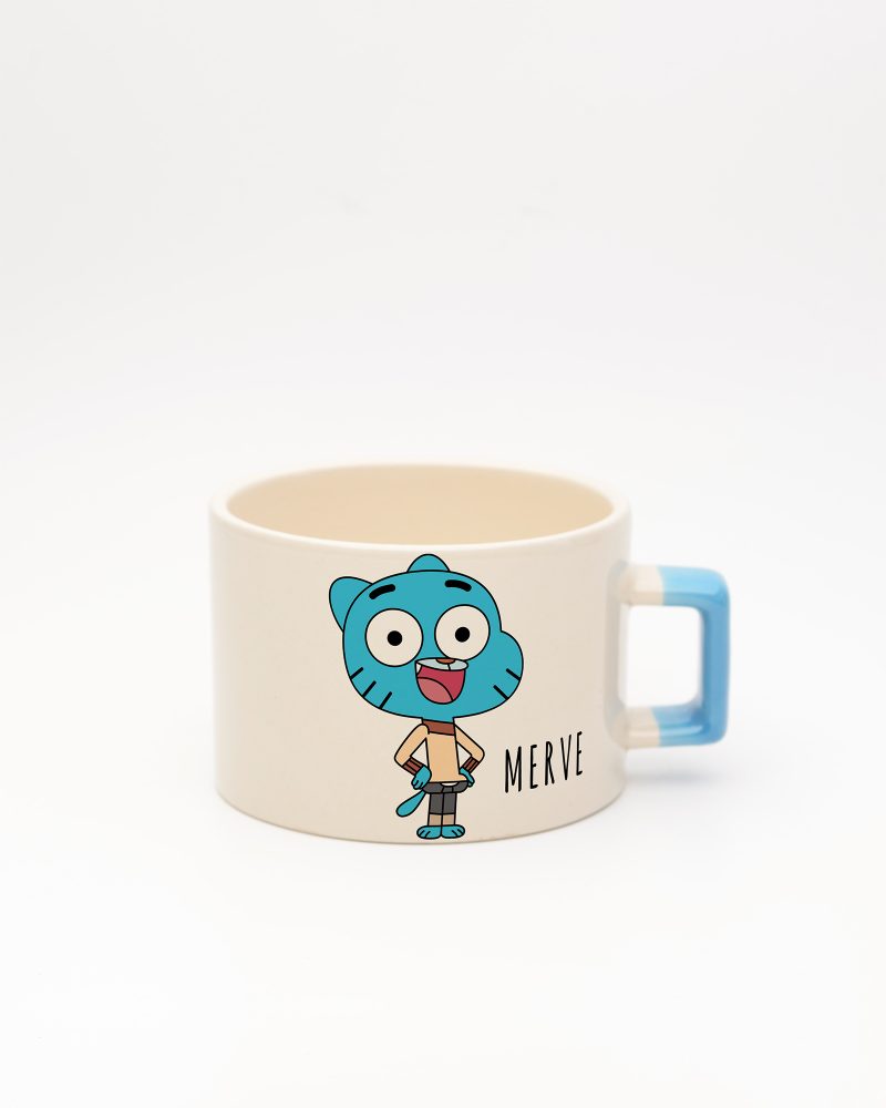 Mavi kulplu İsme Özel Gumball Fincan, ön yüz