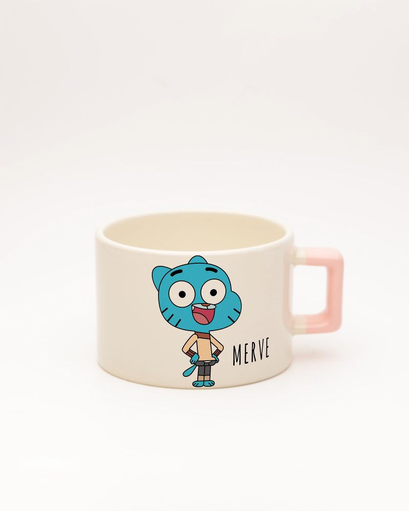 Toz Pembe kulplu İsme Özel Gumball Fincan, ön yüz