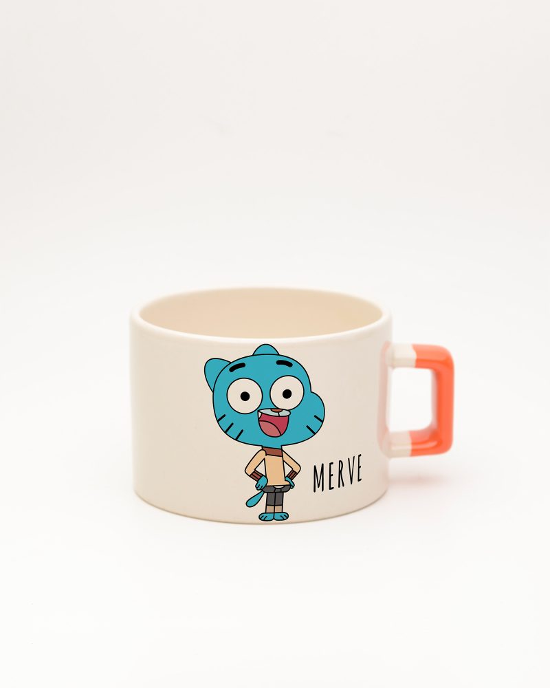Turuncu kulplu İsme Özel Gumball Fincan, ön yüz