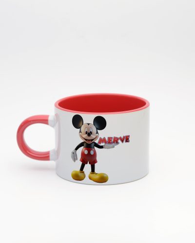 Kırmızı kulplu ve içi kırmızı İsme Özel Mickey Mouse Fincan, arka yüz