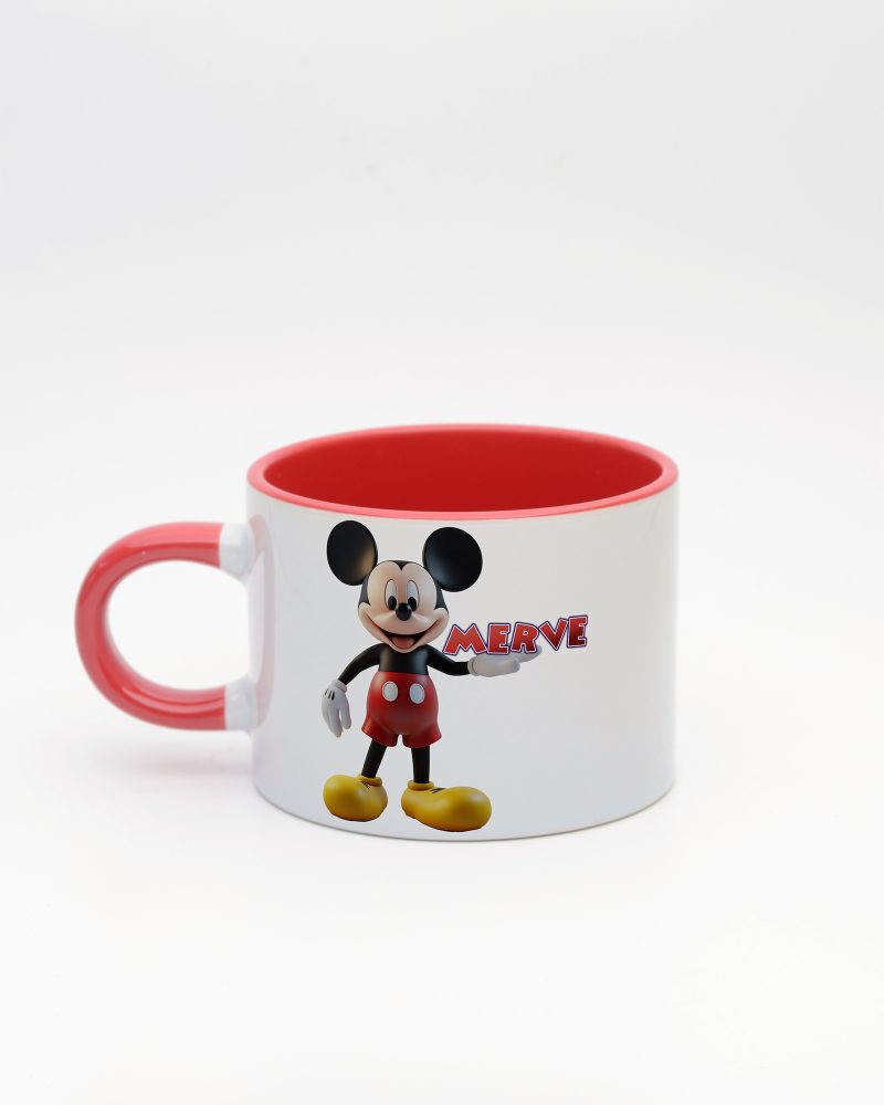 Kırmızı kulplu ve içi kırmızı İsme Özel Mickey Mouse Fincan, arka yüz