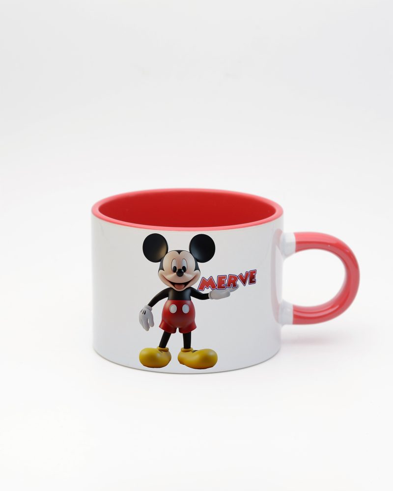 Kırmızı kulplu ve içi kırmızı İsme Özel Mickey Mouse Fincan, ön yüz