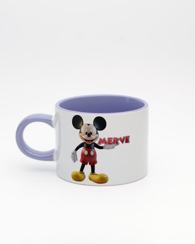 Lila kulplu ve içi lila İsme Özel Mickey Mouse Fincan, arka yüz