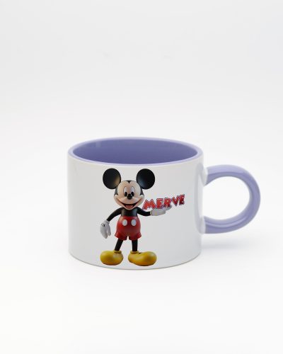 Lila kulplu ve içi lila İsme Özel Mickey Mouse Fincan, ön yüz