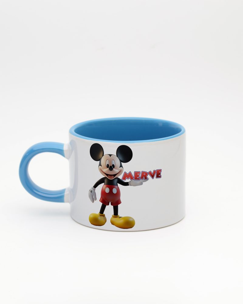 Mavi kulplu ve içi mavi İsme Özel Mickey Mouse Fincan, arka yüz