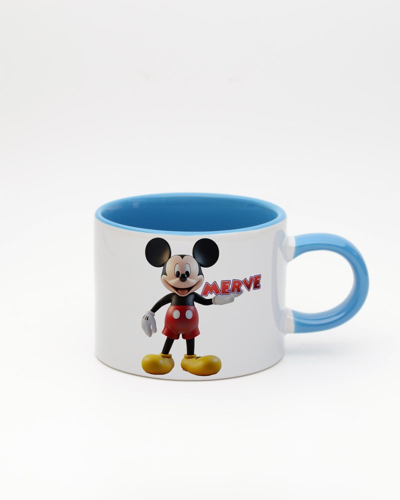 Mavi kulplu ve içi mavi İsme Özel Mickey Mouse Fincan, ön yüz