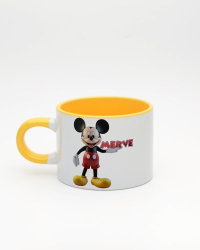 Sarı kulplu ve içi sarı İsme Özel Mickey Mouse Fincan, arka yüz