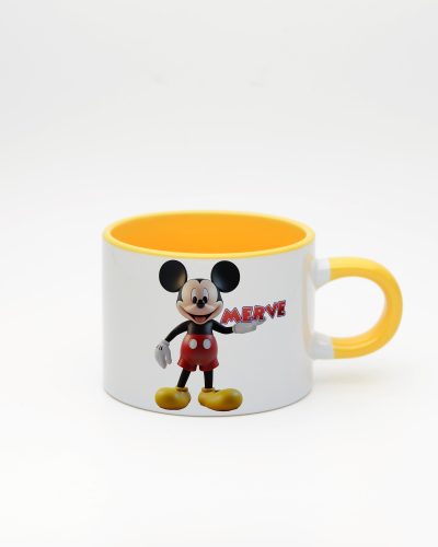Sarı kulplu ve içi sarı İsme Özel Mickey Mouse Fincan, ön yüz