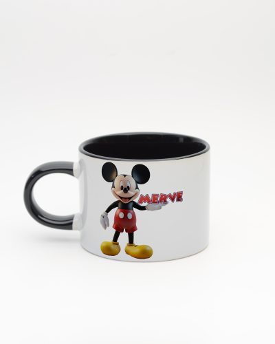 Siyah kulplu ve içi siyah İsme Özel Mickey Mouse Fincan, arka yüz
