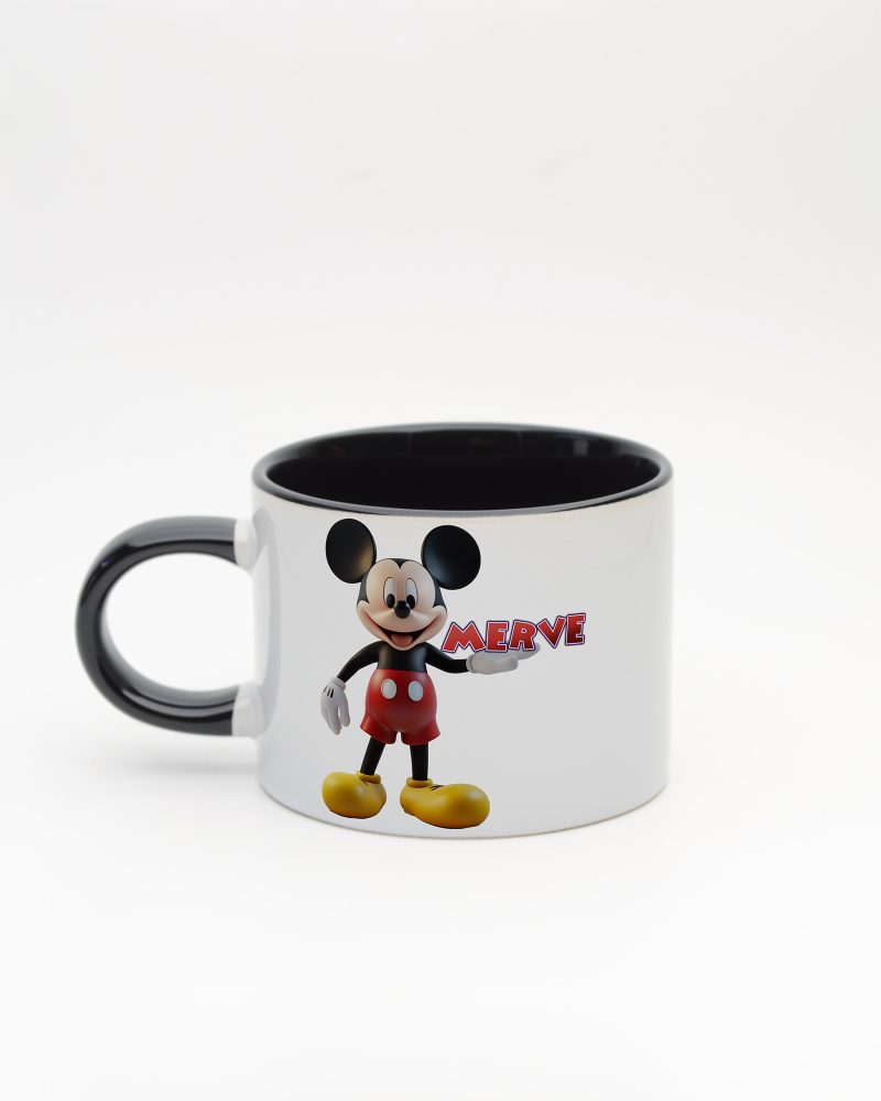 Siyah kulplu ve içi siyah İsme Özel Mickey Mouse Fincan, arka yüz