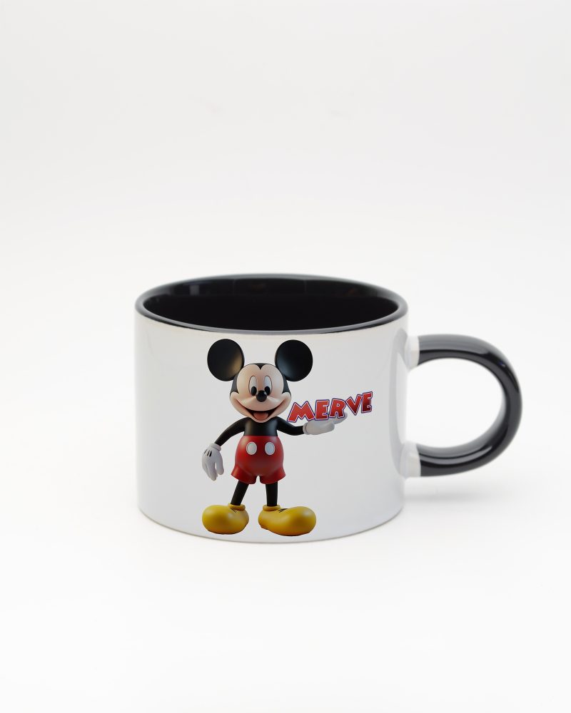 Siyah kulplu ve içi siyah İsme Özel Mickey Mouse Fincan, ön yüz