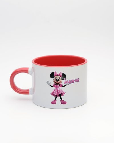 Kırmızı kulplu ve içi kırmızı İsme Özel Minnie Mouse Fincan, arka yüz