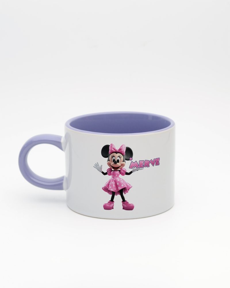 Lila kulplu ve içi lila İsme Özel Minnie Mouse Fincan, arka yüz