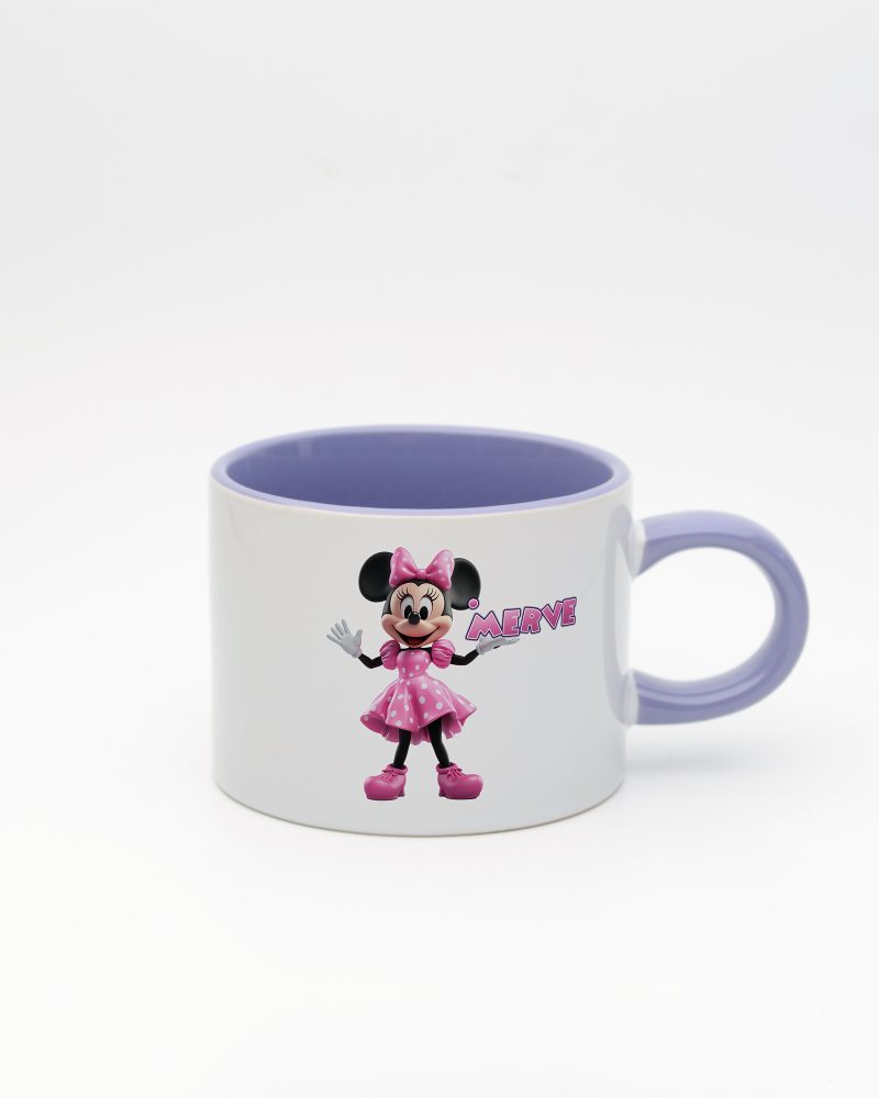 Lila kulplu ve içi lila İsme Özel Minnie Mouse Fincan, ön yüz