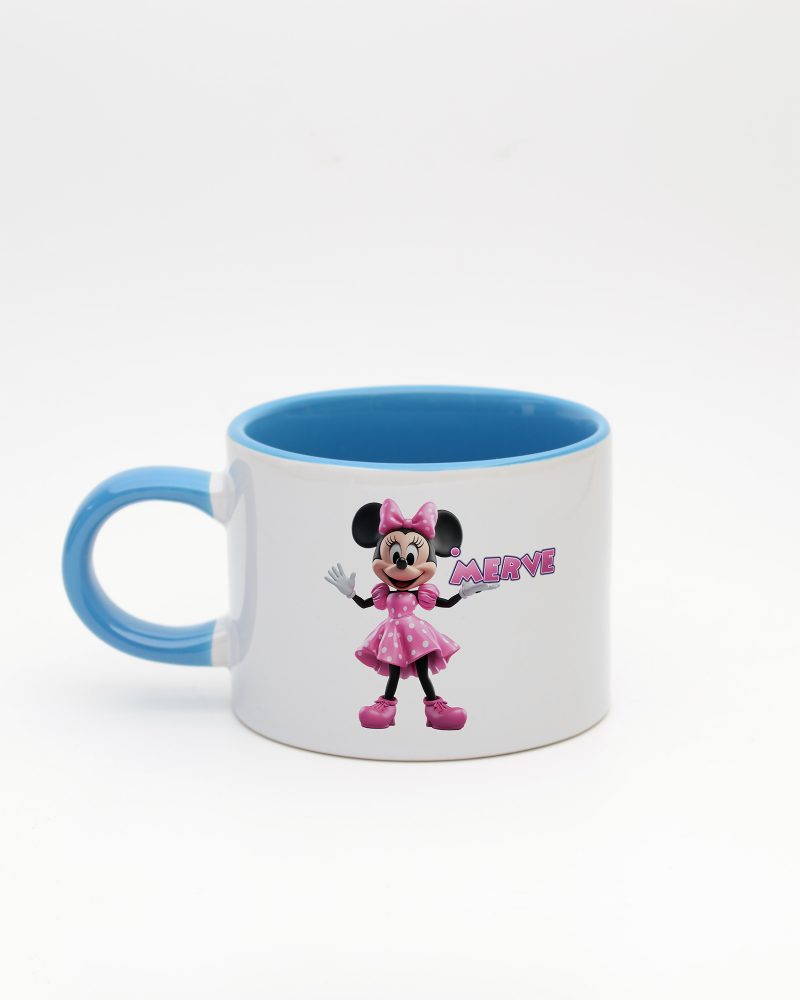 Mavi kulplu ve içi mavi İsme Özel Minnie Mouse Fincan, arka yüz