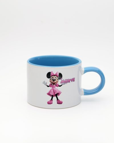 Mavi kulplu ve içi mavi İsme Özel Minnie Mouse Fincan, ön yüz