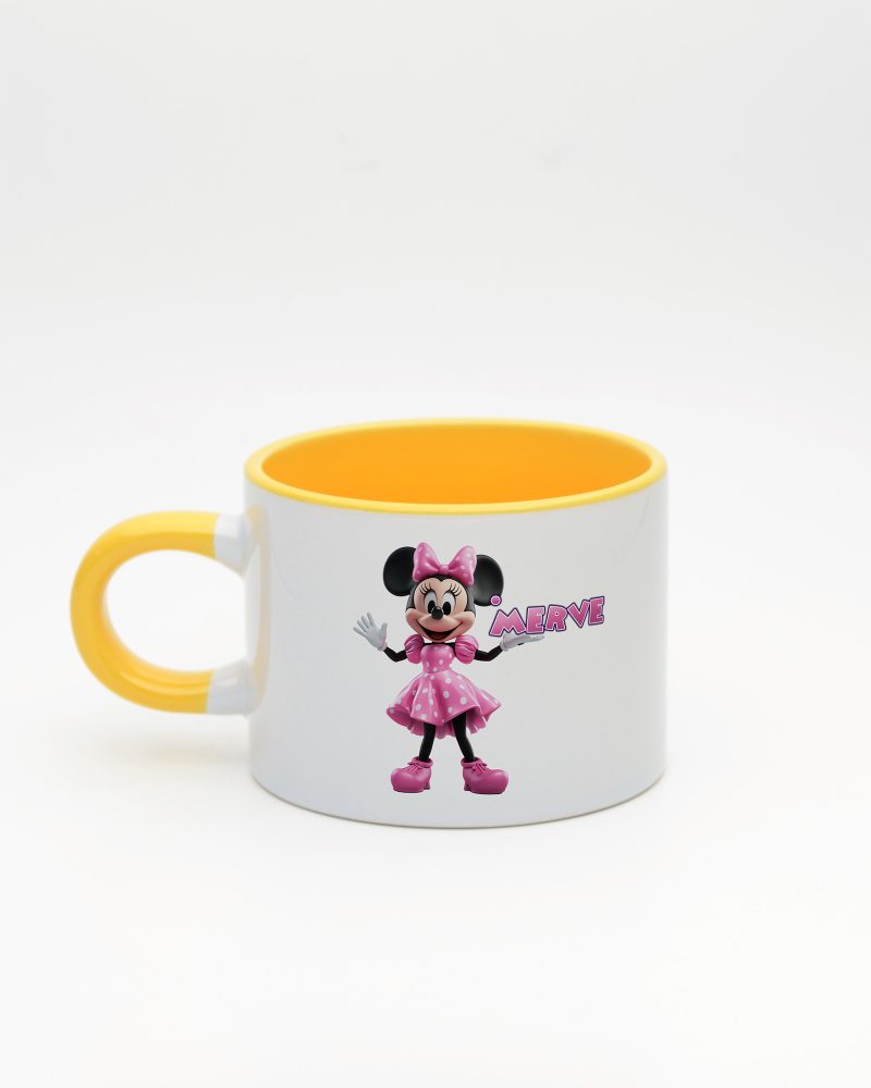 Sarı kulplu ve içi sarı İsme Özel Minnie Mouse Fincan, arka yüz