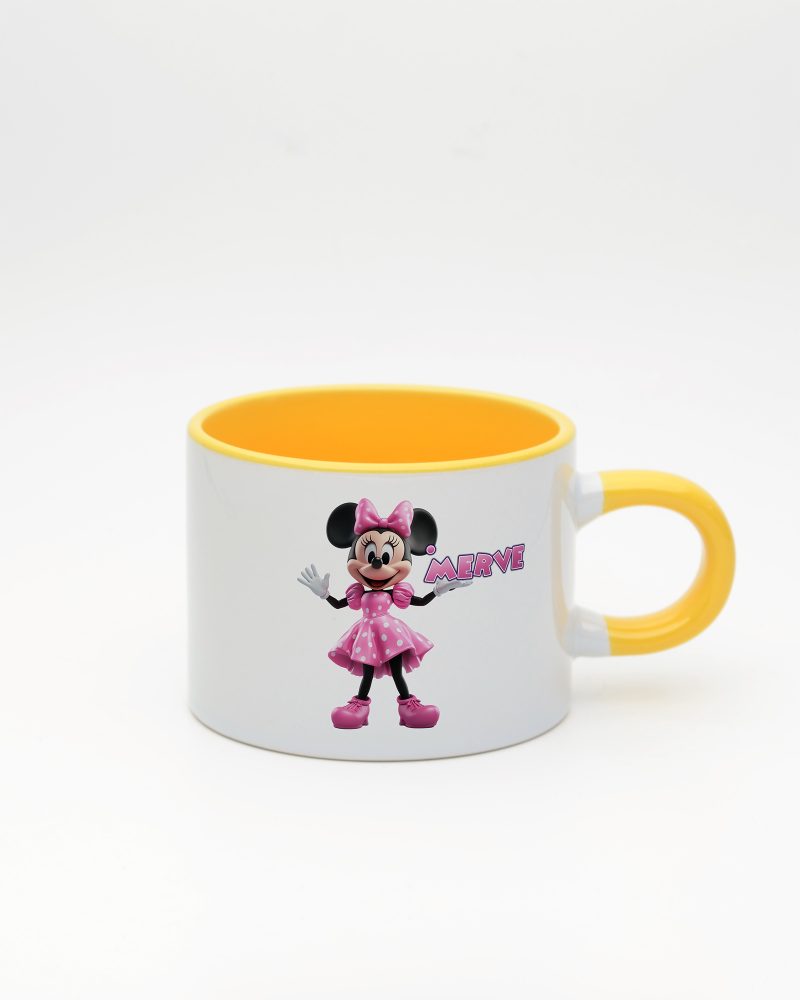 Sarı kulplu ve içi sarı İsme Özel Minnie Mouse Fincan, ön yüz