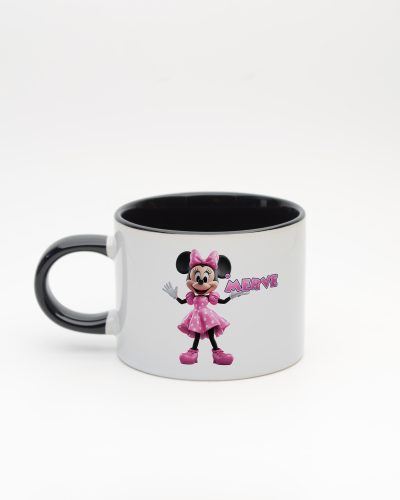 Siyah kulplu ve içi siyah İsme Özel Minnie Mouse Fincan, arka yüz