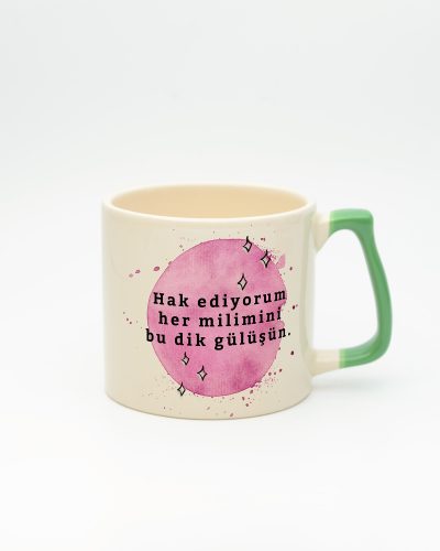 Açık Yeşil kulplu Dik Gülüş Kupa, ön yüz