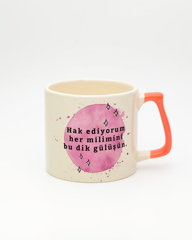 Turuncu kulplu Dik Gülüş Kupa, ön yüz