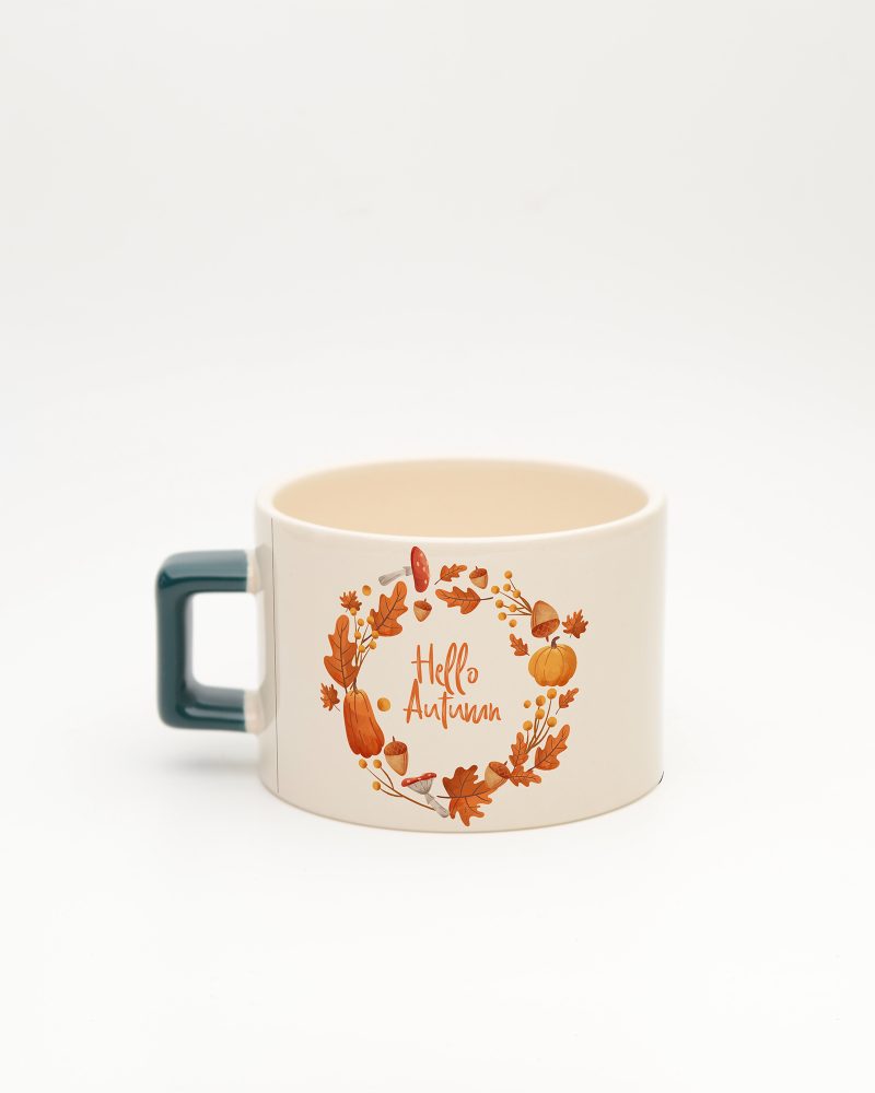 Koyu Yeşil kulplu Hello Autumn Fincan, arka yüz