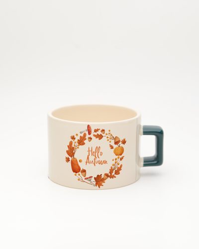 Koyu Yeşil kulplu Hello Autumn Fincan, ön yüz
