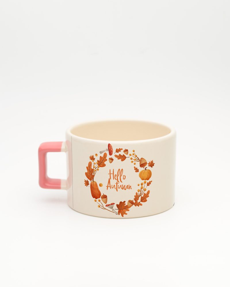 Pembe kulplu Hello Autumn Fincan, arka yüz