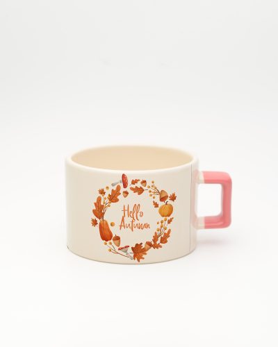 Pembe kulplu Hello Autumn Fincan, ön yüz
