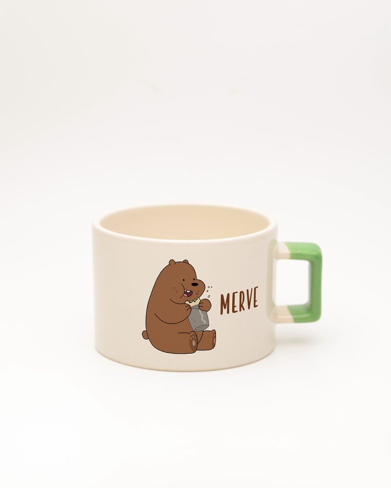 Açık Yeşil kulplu İsme Özel Kafadar Ayılar Fincan Grizzly, ön yüz