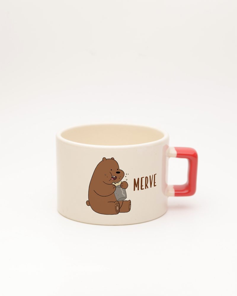 Kırmızı kulplu İsme Özel Kafadar Ayılar Fincan Grizzly, ön yüz