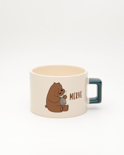 Koyu Yeşil kulplu İsme Özel Kafadar Ayılar Fincan Grizzly, ön yüz