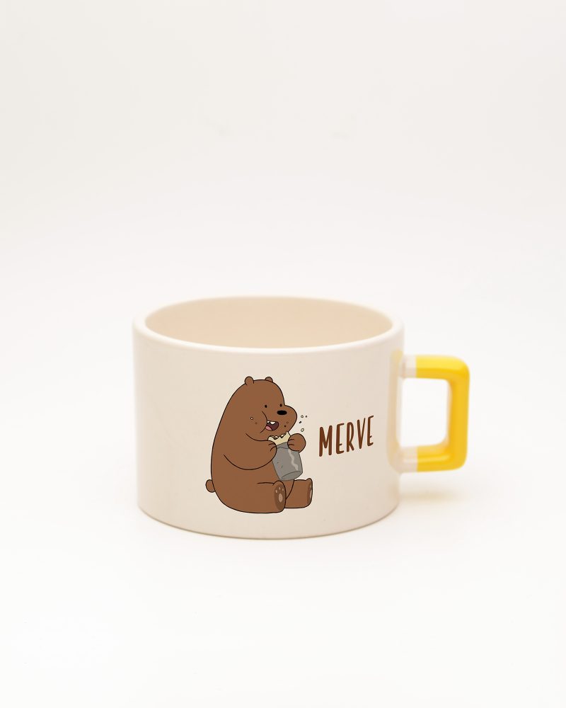 Sarı kulplu İsme Özel Kafadar Ayılar Fincan Grizzly, ön yüz
