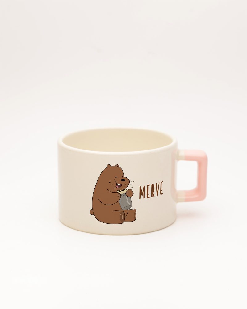 Toz Pembe kulplu İsme Özel Kafadar Ayılar Fincan Grizzly, ön yüz