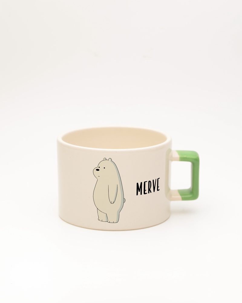 Açık Yeşil kulplu İsme Özel Kafadar Ayılar Fincan Ice Bear, ön yüz