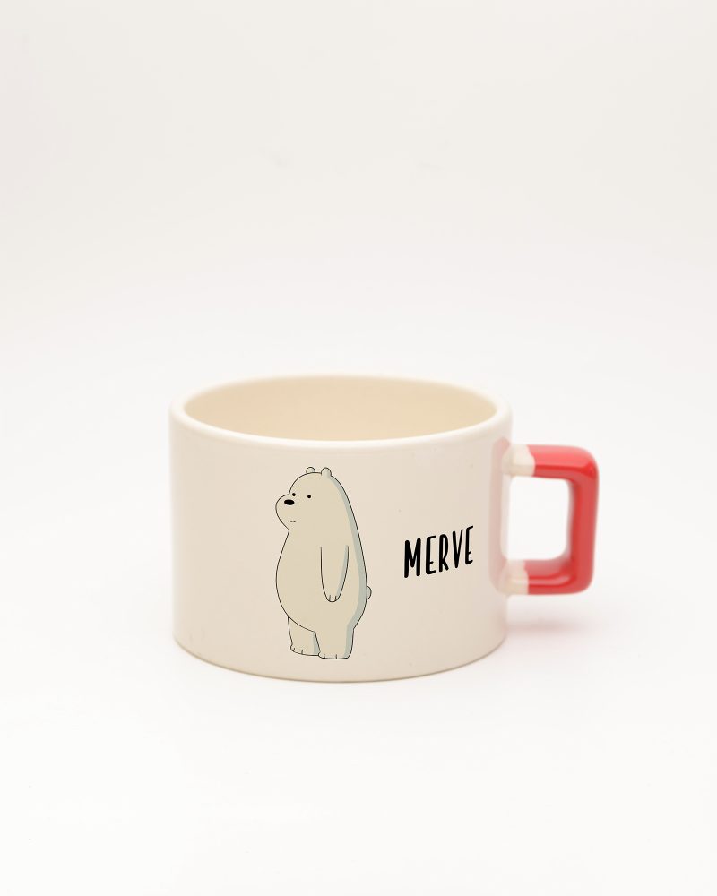 Kırmızı kulplu İsme Özel Kafadar Ayılar Fincan Ice Bear, ön yüz