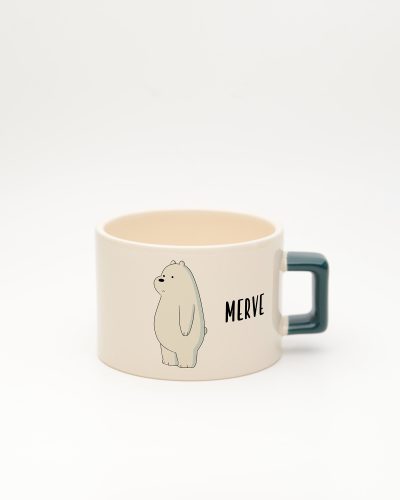 Koyu Yeşil kulplu İsme Özel Kafadar Ayılar Fincan Ice Bear, ön yüz