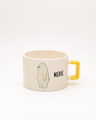 Sarı kulplu İsme Özel Kafadar Ayılar Fincan Ice Bear, ön yüz