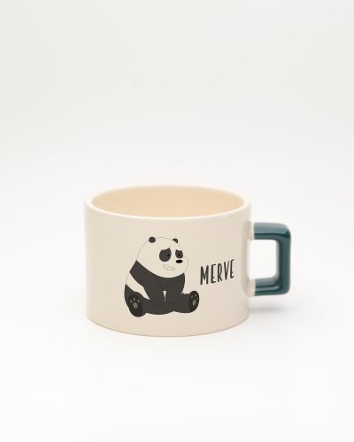 Koyu Yeşil kulplu İsme Özel Kafadar Ayılar Fincan Panda, ön yüz
