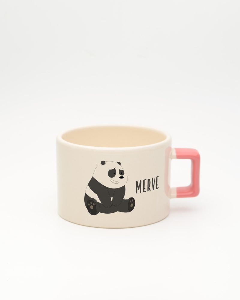 Pembe kulplu İsme Özel Kafadar Ayılar Fincan Panda, ön yüz