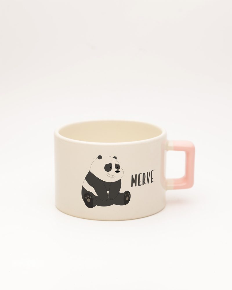 Toz Pembe kulplu İsme Özel Kafadar Ayılar Fincan Panda, ön yüz