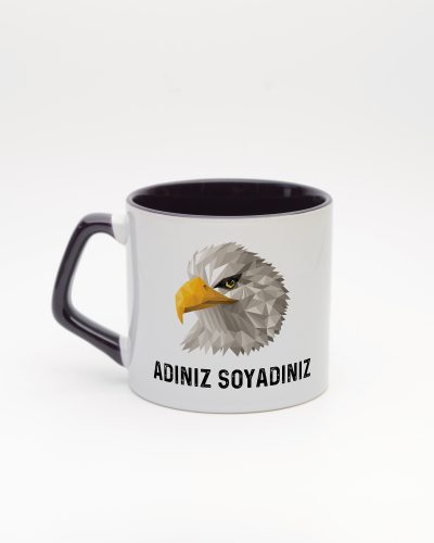 Koyu Mor kulplu ve içi koyu mor Kartal Temalı İsimli Moka Kupa, arka yüz