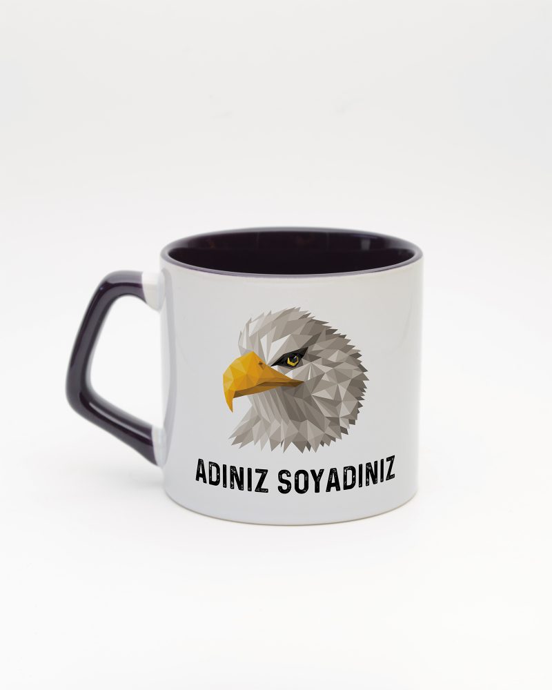 Koyu Mor kulplu ve içi koyu mor Kartal Temalı İsimli Moka Kupa, arka yüz